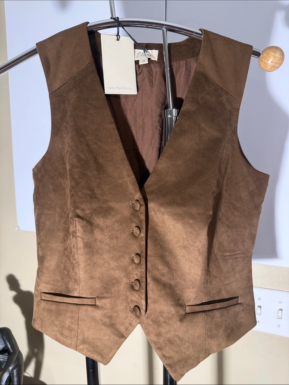 Elan Brown Suede-Look Button Vest